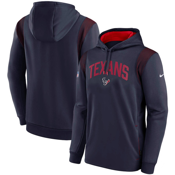 Men's Navy Houston Texans Sideline Stack Performance Pullover Hoodie 002
